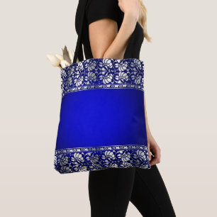 Bolsa Tote Azul Elegante e Prata