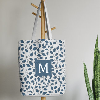 Bolsa Tote Azul Elegante Folha de Tota