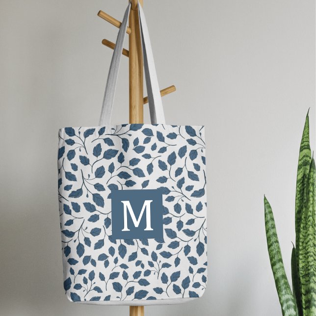 Bolsa Tote Azul Elegante Folha de Tota (Criador carregado)