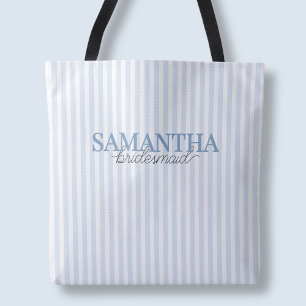 Bolsa Tote Azul Empoeirado Moderno Listras Roscas Nome das Da