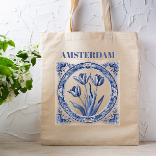 Bolsa Tote Azul Esquerdo Tulip Amsterdam Souvenir