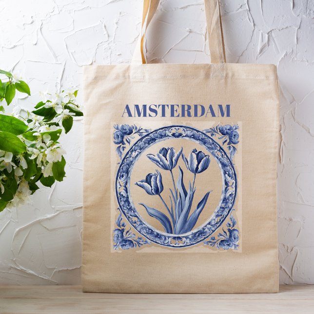 Bolsa Tote Azul Esquerdo Tulip Amsterdam Souvenir (Criador carregado)