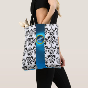 BOLSA TOTE AZUL FLORAL BRANCO PRETO, MONOGRAMA GEMSTONE