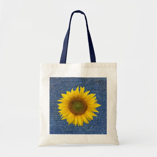 Bolsa Tote Azul Floral Cachorro Denim Parecido Amarelo (Frente)
