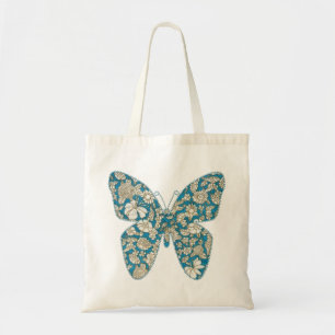 Bolsa Tote Azul floral da borboleta do tecido do Applique
