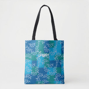 Bolsa Tote Azul, folha de folhas, cor de água azul