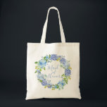 Bolsa Tote Azul Hydrangea Floral | Saco de Toque de Madrinha<br><div class="desc">Azul Hydrangea Floral | Presente na barra de ferramentas de Madrinha de casamento | Flores de Aquarelas Azuis</div>