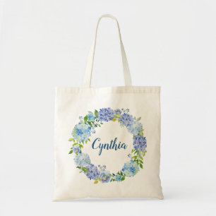 Bolsa Tote Azul Hydrangea Watercolor Wreath Floral Bridesmaid