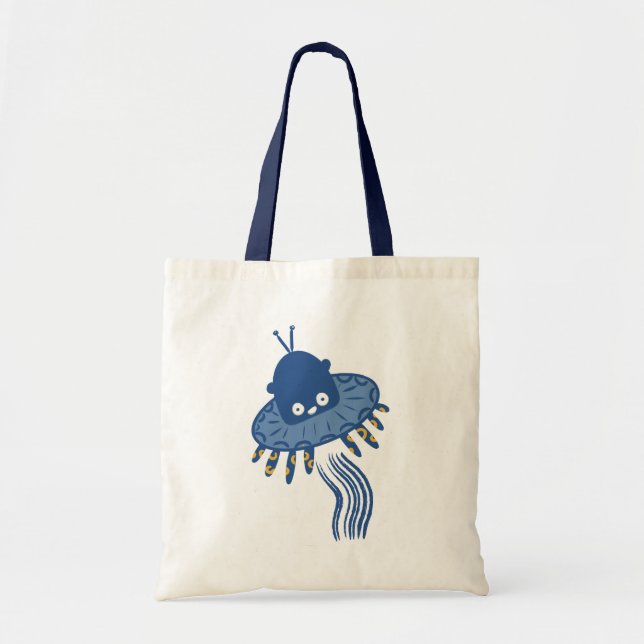 Bolsa Tote Azul Kawaii Octopus UFO (Frente)