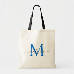 Bolsa Tote Azul Marinho Chic Moderno Monograma Nome Script El