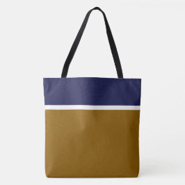 Bolsa Tote Azul Marinho Clássico com Listras Brancas no Selim