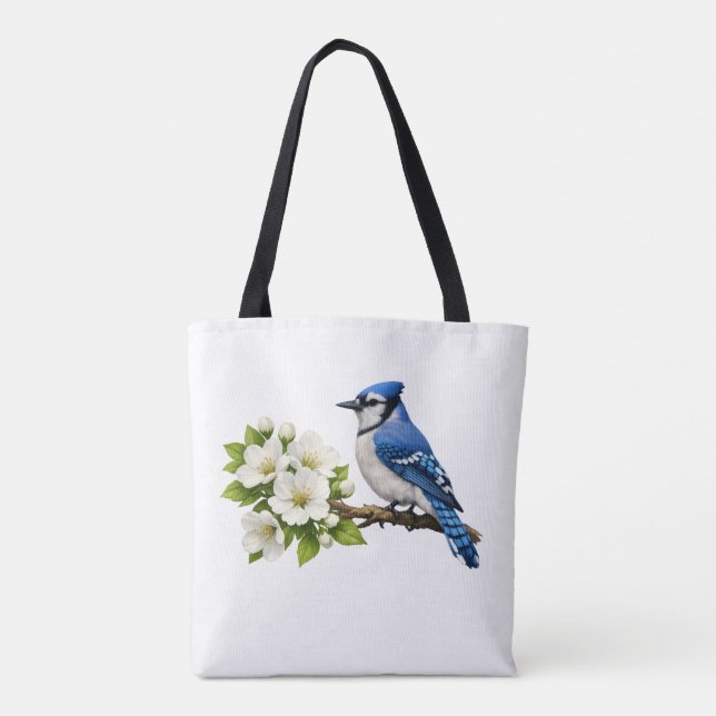 Bolsa Tote Azul-marinho com Flores Brancas (Verso)