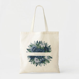 Bolsa Tote Azul marinho e azul desbotado floral seja o tema d