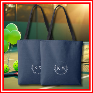 Bolsa Tote Azul Marinho e Branco Monograma de Iniciais Mode