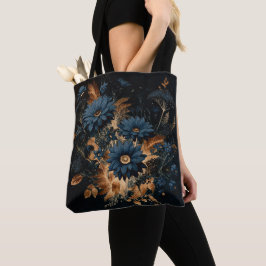 Bolsa Tote Azul Marinho Escuro & Dourado Floral Rústico Glam 