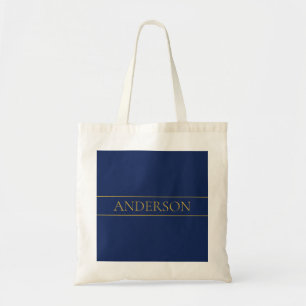 Bolsa Tote Azul Marinho & Nome Sobrenome Dourado ou Negócio