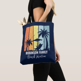 Bolsa Tote Azul Marinho Personalizado de Férias Retro Praia l