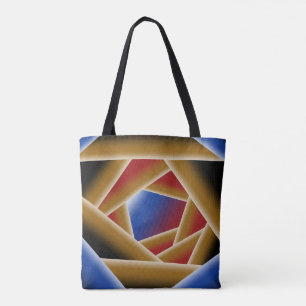 Bolsa Tote Azul Negro Vermelho Dourado Abyss Abstrato Art