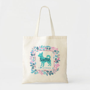 Bolsa Tote Azul Personalizada com Foto de Chihuahu