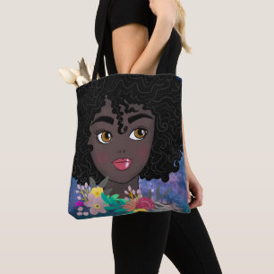 Bolsa Tote Azul Personalizado Soro de Cabelo Natural Arte Pre