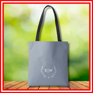 Bolsa Tote Azul Poento e Branco Monograma de Iniciais Moder