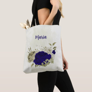 Bolsa Tote Azul real bege floral