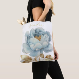 Bolsa Tote Azul romântico e flor de ouro