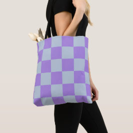 Bolsa Tote Azul suave e Lavanda verificados