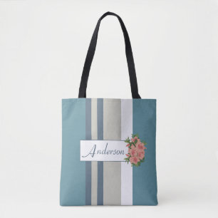 Bolsa Tote Azul-Teal Moderno e Floral-Rastilho