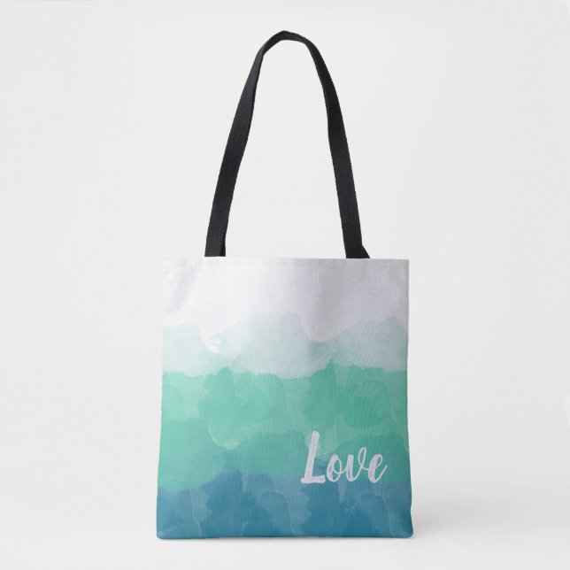 Bolsa Tote Azul Turquesa Ombre e Gradiente de Amor Neo Mint (Frente)