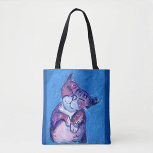 Bolsa Tote Azul-Vermelho-Felino-Felino, Gatinho Pintado