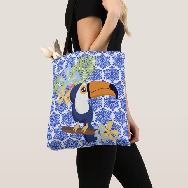 Bolsa Tote Azul Vintage Damask (Close Up)