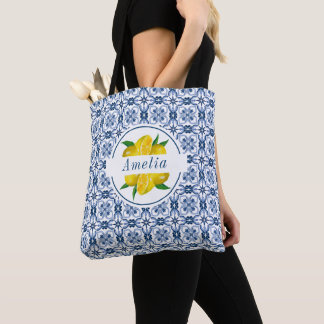 Bolsa Tote Azulejo Azul Italiano Lemon Weding Favor