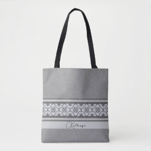 Bolsa Tote Azulejo branco preto boho mediterrânico personaliz