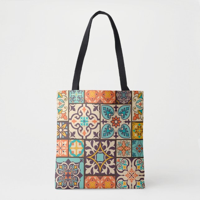 Bolsa Tote Azulejo Colorido de Patchwork Islam Motifs (Frente)