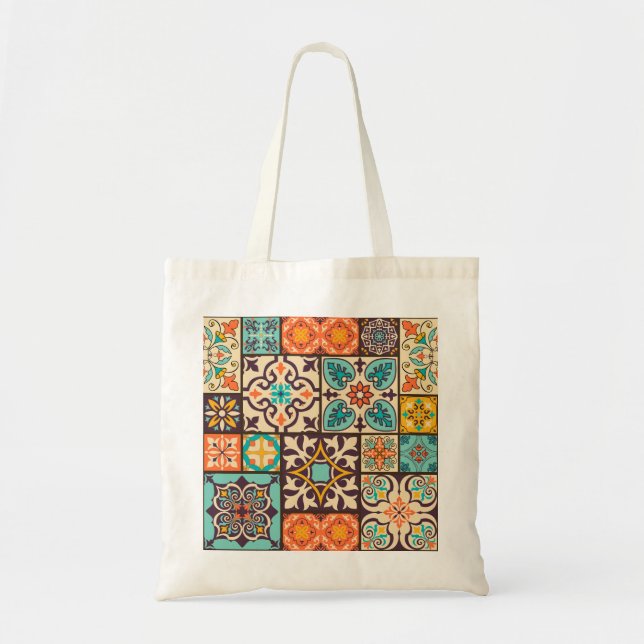 Bolsa Tote Azulejo Colorido de Patchwork Islam Motifs (Frente)