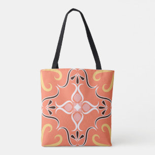 Bolsa Tote Azulejo de mosaico marroquino cor-de-rosa e coral