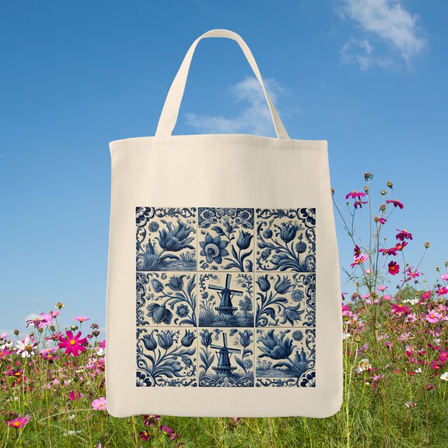 Bolsa Tote Azulejo Elegante Azul e Branco Delft (Pretty blue and white tiled tote bag)