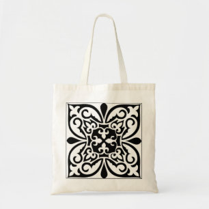 Bolsa Tote Azulejo marroquino - branco com fundo preto