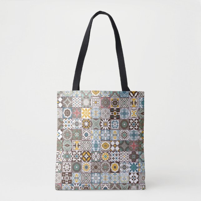 Bolsa Tote Azulejo marroquino colorido (Frente)