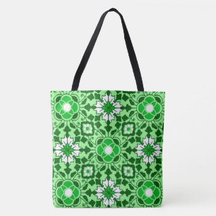 Bolsa Tote Azulejo marroquino floral, esmeralda e verde limã