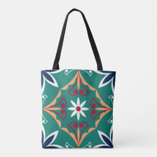 Bolsa Tote Azulejo Mosaico Boho Chic Verde Floral