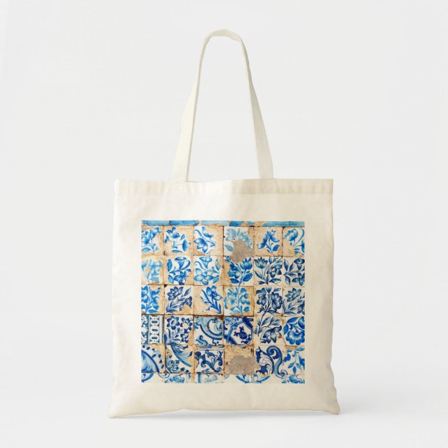 Bolsa Tote azulejo velho de Portugal da decoração azul de (Frente)