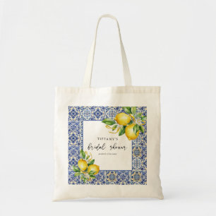 Bolsa Tote Azulejos Azuis Mediterrâneos Chuveiro de Noiva de 