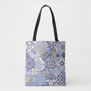 Bolsa Tote Azulejos Azulejos coloridos: padrão desenhado à mã