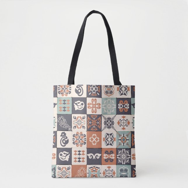 Bolsa Tote Azulejos, Azulejos, cor de laranja, lisb (Frente)