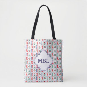 Bolsa Tote Azulejos de Mahjong LG #4 Vermelho Verde Azul Bran