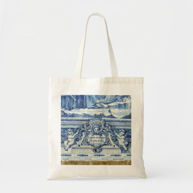 Bolsa Tote Azulejos de paredes brancas e azuis portuguesas co (Frente)
