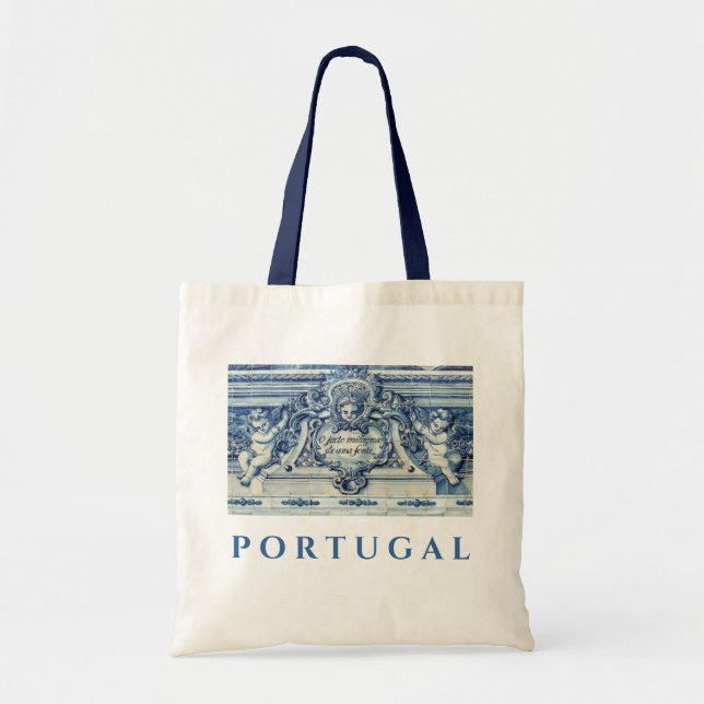 Bolsa Tote Azulejos de português azul com anjos (Frente)
