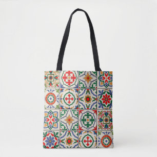 Bolsa Tote Azulejos marroquinos: Padrão Colorido Sem Olhos.